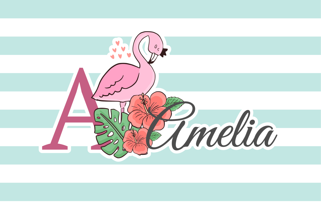 Children placemats flamingo monogram amelia - TenStickers