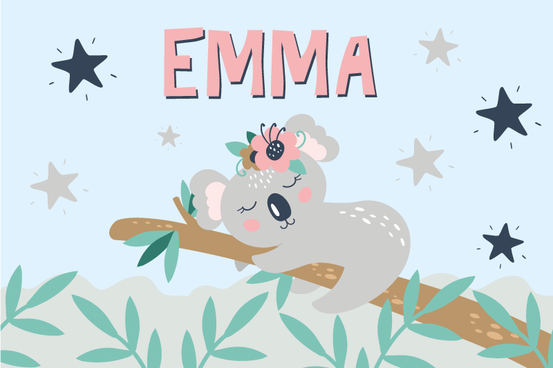 Personalised cute koala girl sleeping on tree kids placemat - TenStickers