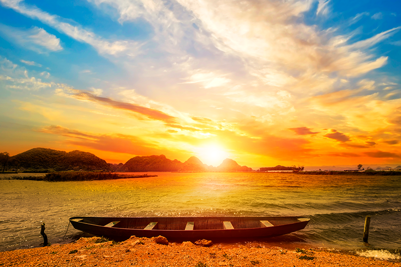 Modern placemats sunset over river - TenStickers