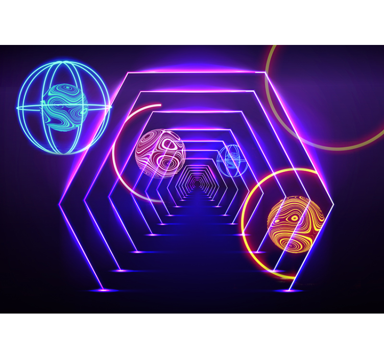 Neon Hexagonal Tunnel View wall mural 3d - TenStickers