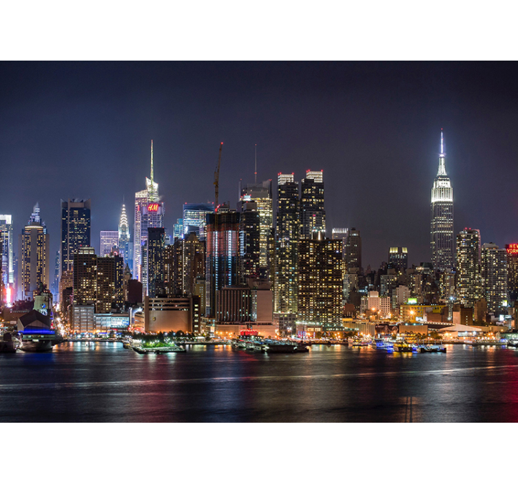 Urban Skyline Night wall mural new york - TenStickers