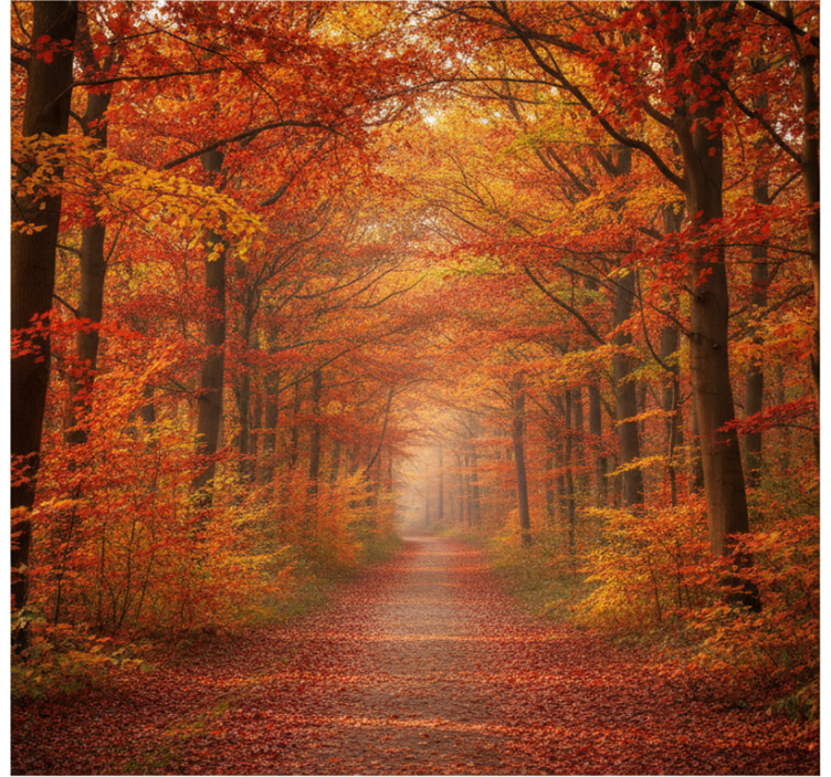 Forest wall mural autumn tree path - TenStickers