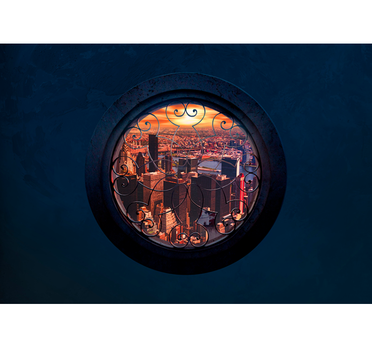 Round window with new york skyscraper view 3d wallpaper - TenStickers