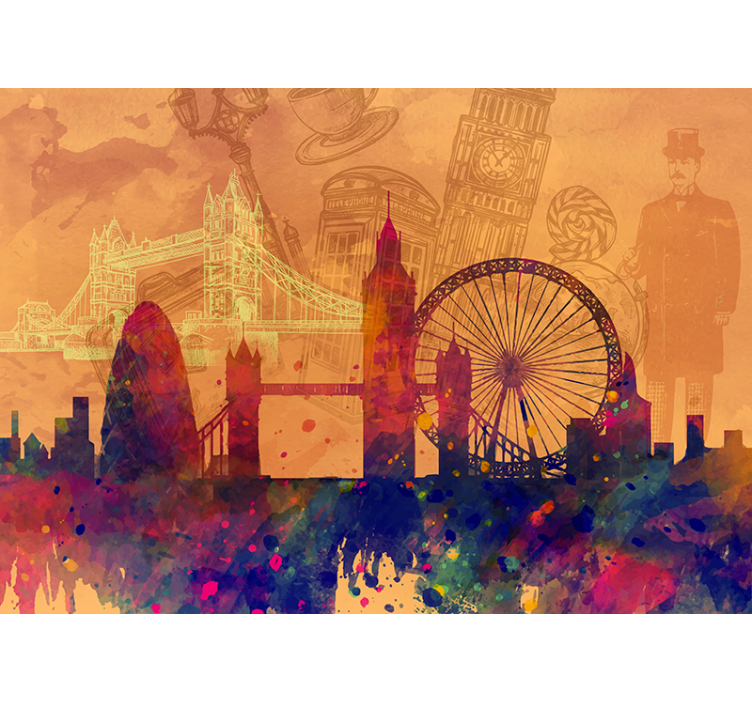 Historic Skyline Silhouette city wall mural - TenStickers