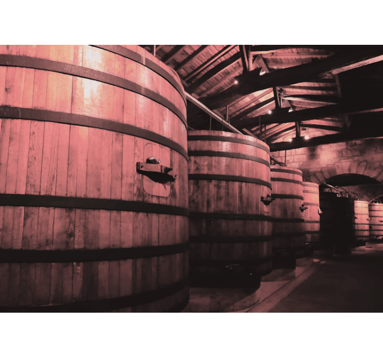 Mural stone wall wooden barrel storage - TenStickers