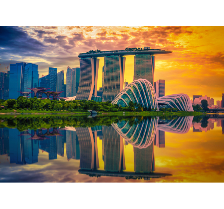 Reflexes of Singapore city at down wall mural - TenStickers