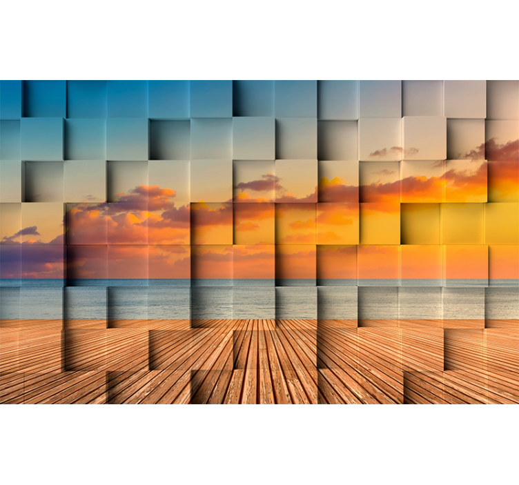 Wall mural 3d sunset ocean view - TenStickers