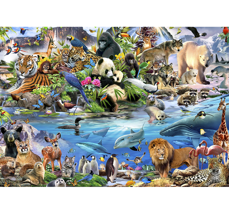 Wildlife safari scene childrens wall mural - TenStickers