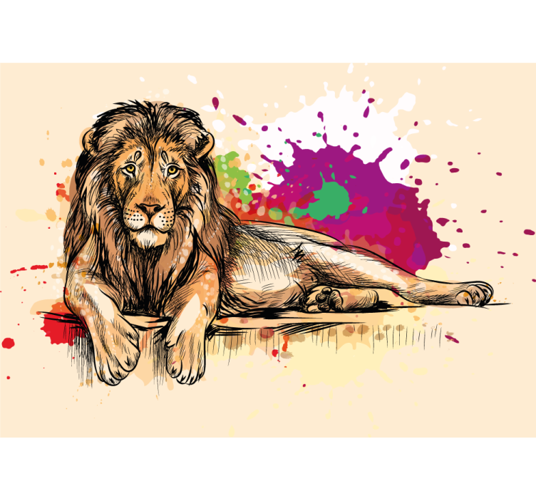 Splash colourful Lion wall mural - TenStickers