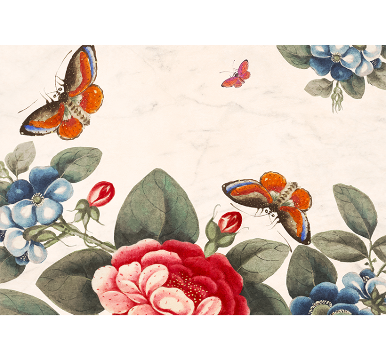 Fluttering insects and blossoms flower wall mural - TenStickers