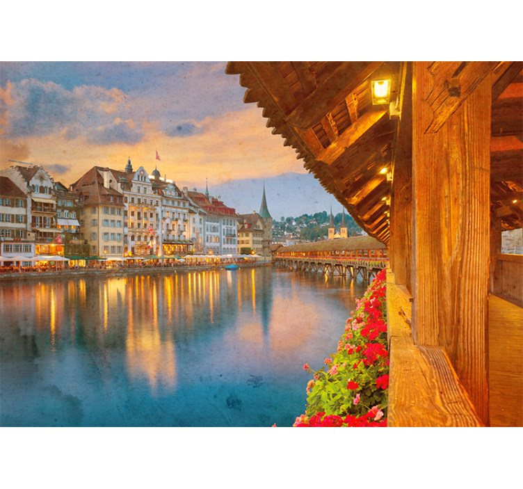 City wall mural historic lakeside architecture - TenStickers