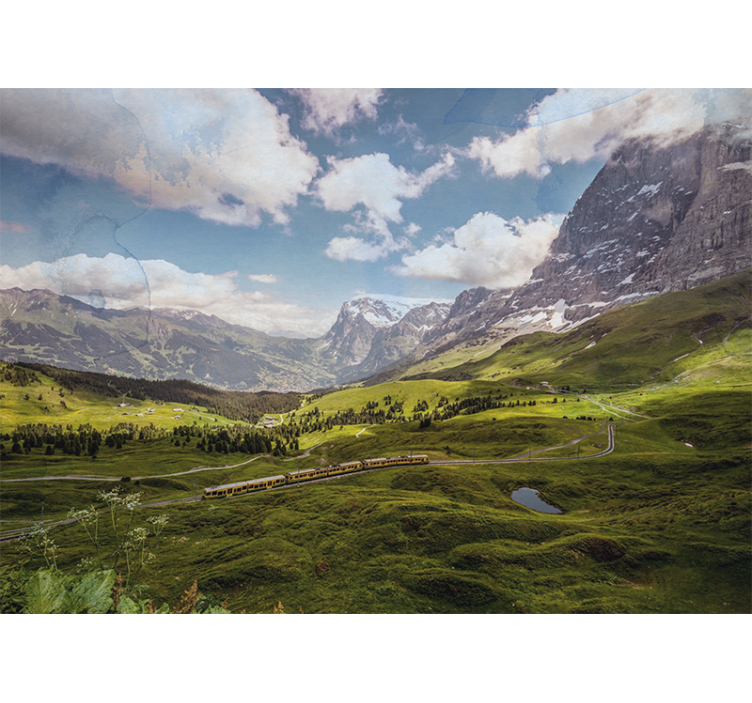 Landscape wall mural mountain train adventure - TenStickers