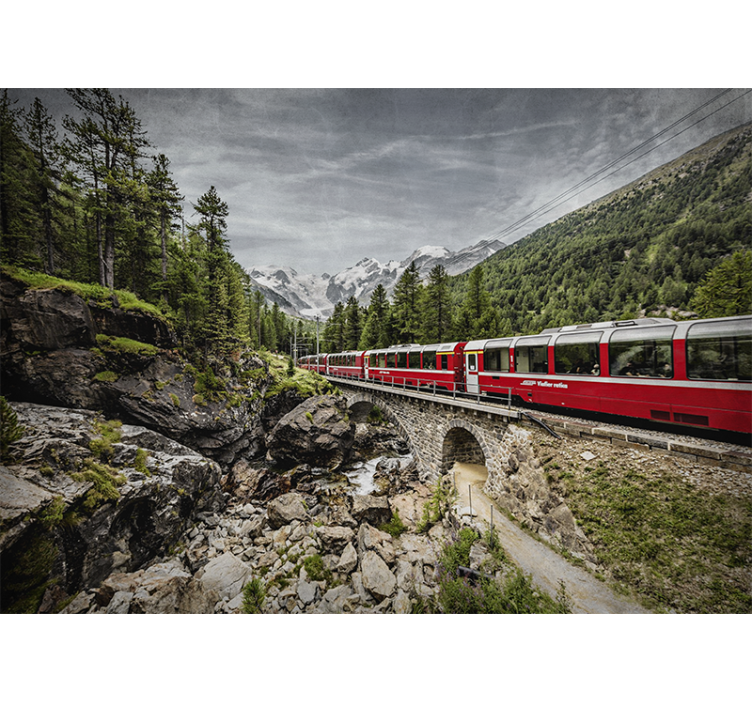 City wall mural mountainous train journey - TenStickers