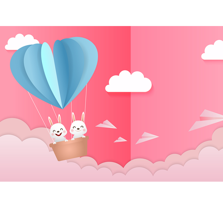 Romantic wall mural featuring balloons and bunnies - TenStickers