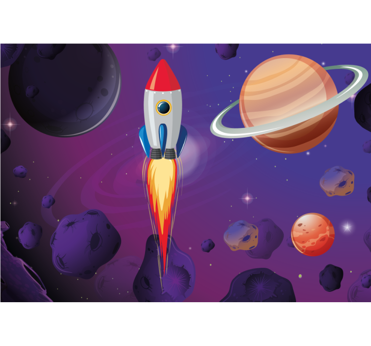 Cartoon rocket through space Kids wall Murals - TenStickers