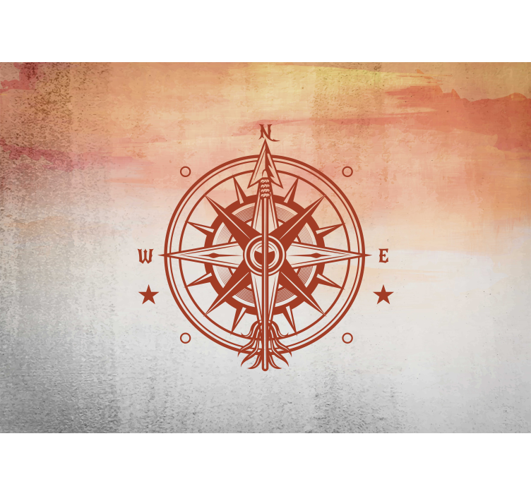 Red compass illustration vintage wall mural - TenStickers
