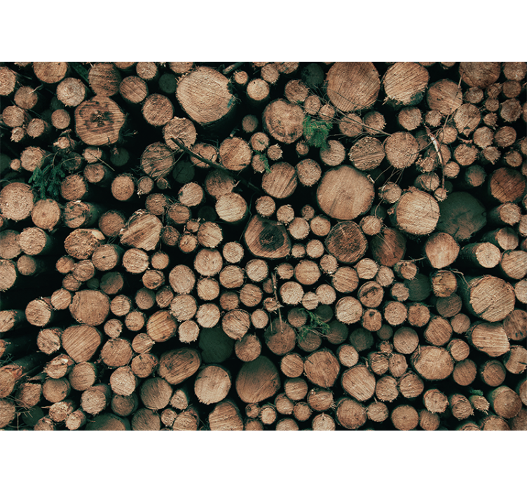 Mural stone wall timber log pile - TenStickers