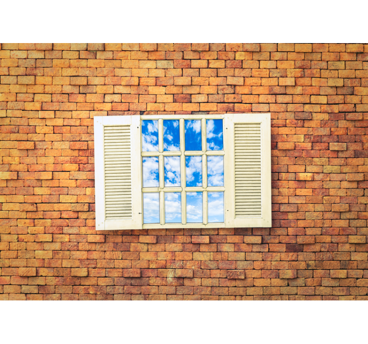 Mural stone wall open window view - TenStickers