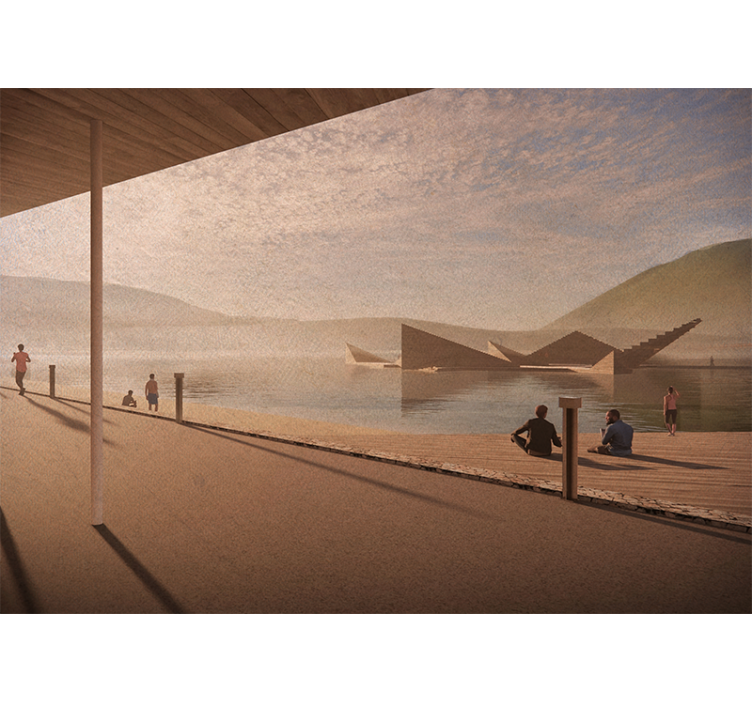 Tranquil lakeshore perspective landscape wall mural - TenStickers