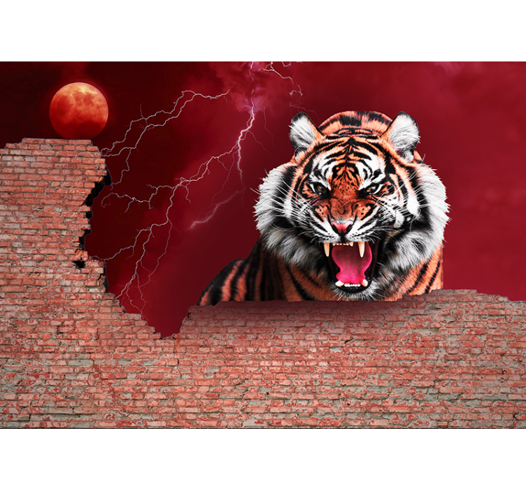 Animals wall mural fierce tiger roar - TenStickers