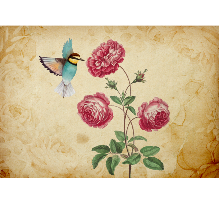 Flower wall mural hummingbird and roses - TenStickers