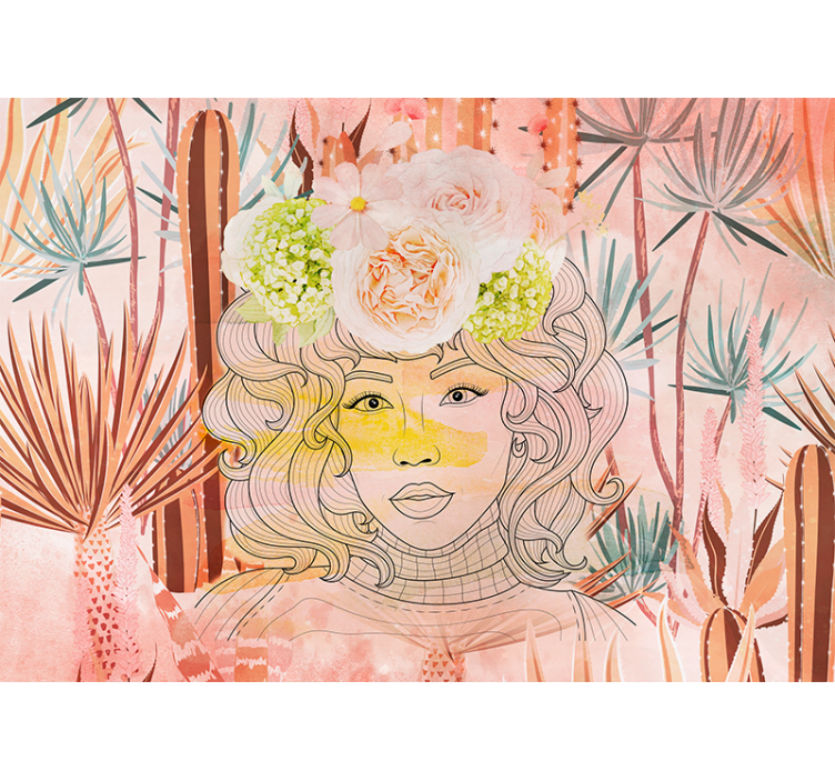 Art wall mural floral portrait artwork - TenStickers