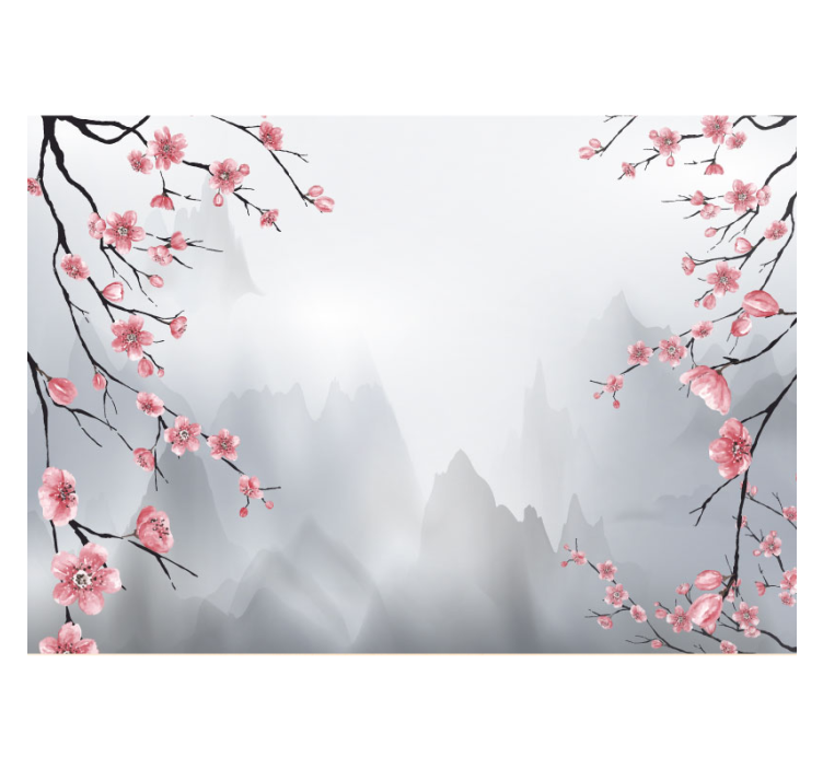 cherry blossom branches japanese view Mountain wall mural - TenStickers