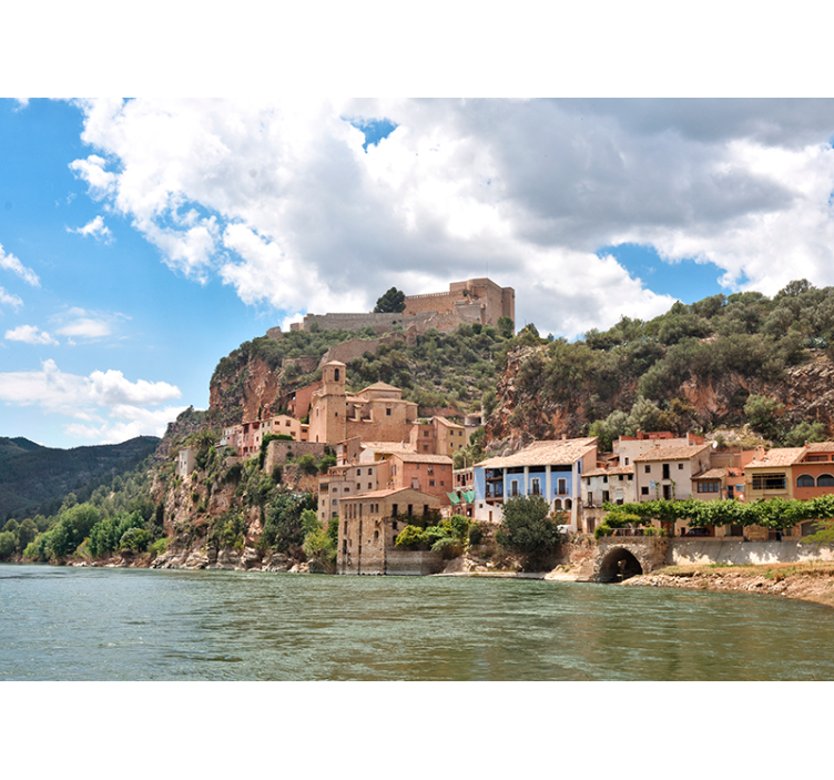 Mediterranean Hillside Town city wall mural - TenStickers