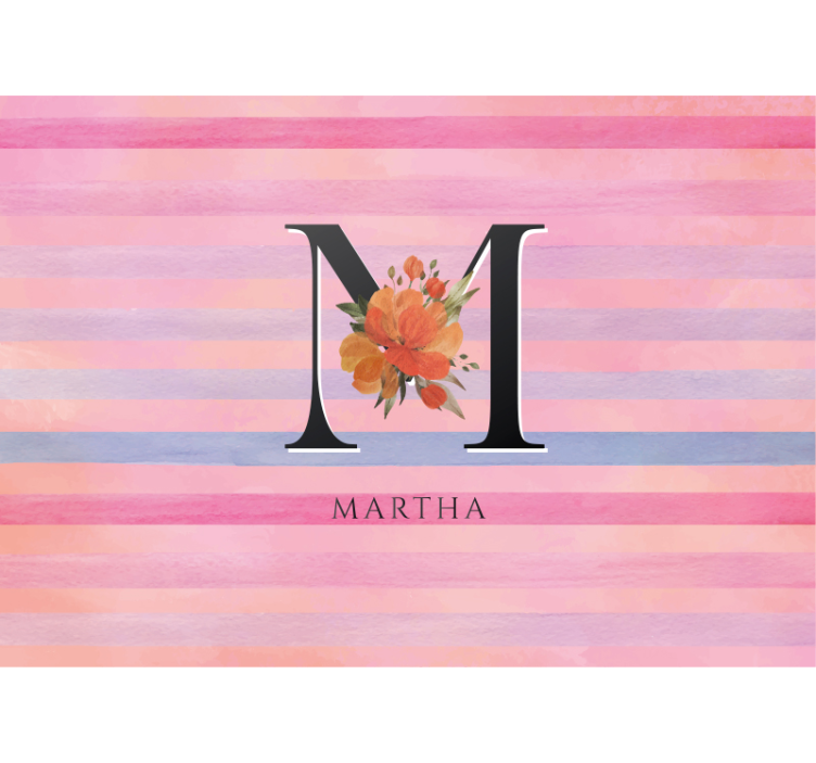 Pink stripe personalised initial wall mural - TenStickers