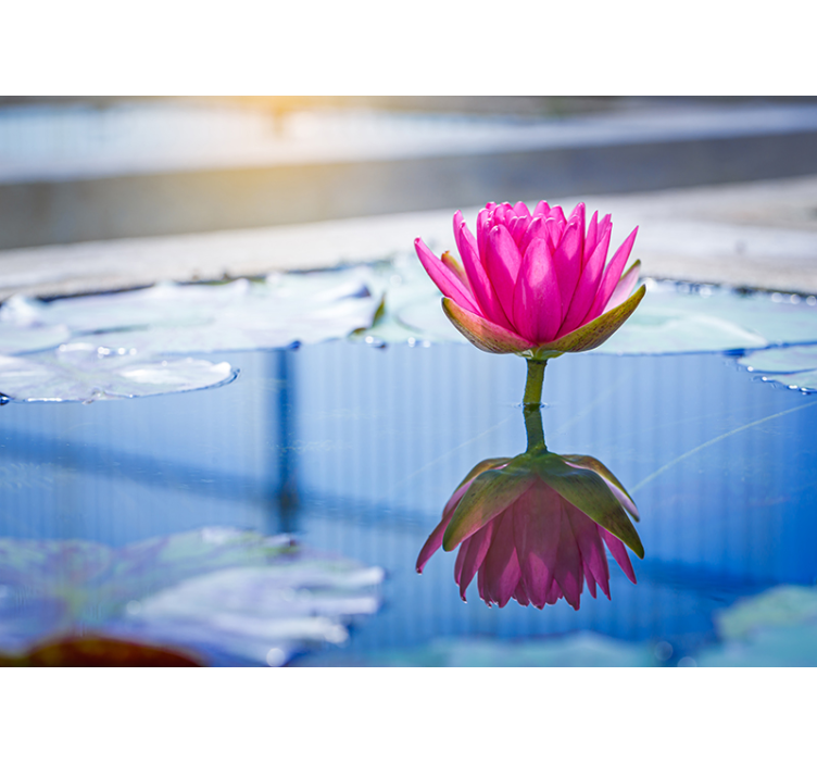 Bright blue water and pink flowers tree mural - TenStickers