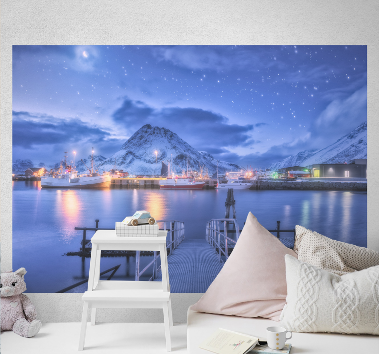Landscape wall mural mountainous port view - TenStickers