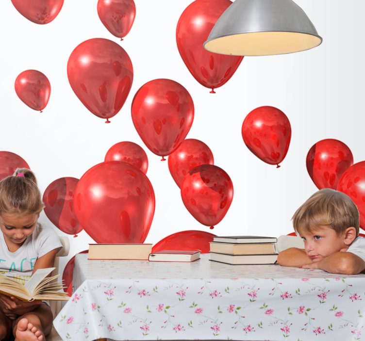 Romantic wall mural with festive red balloons - TenStickers