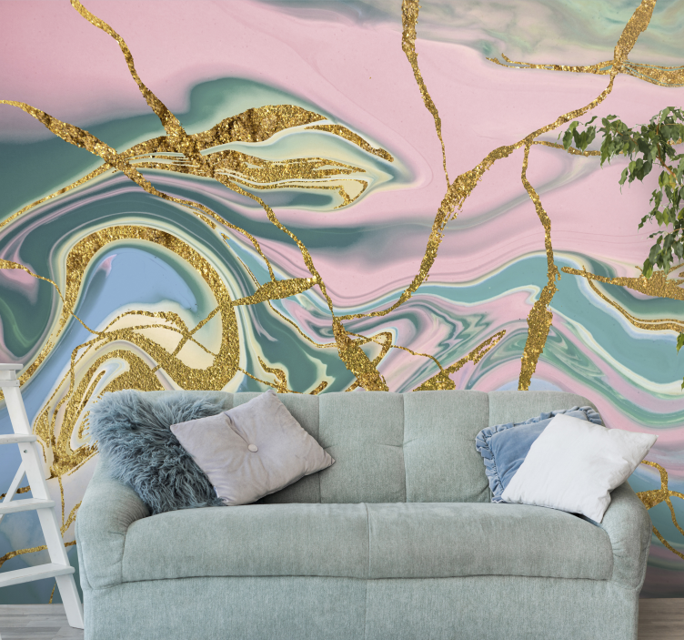 Abstract wall mural gold swirl design - TenStickers