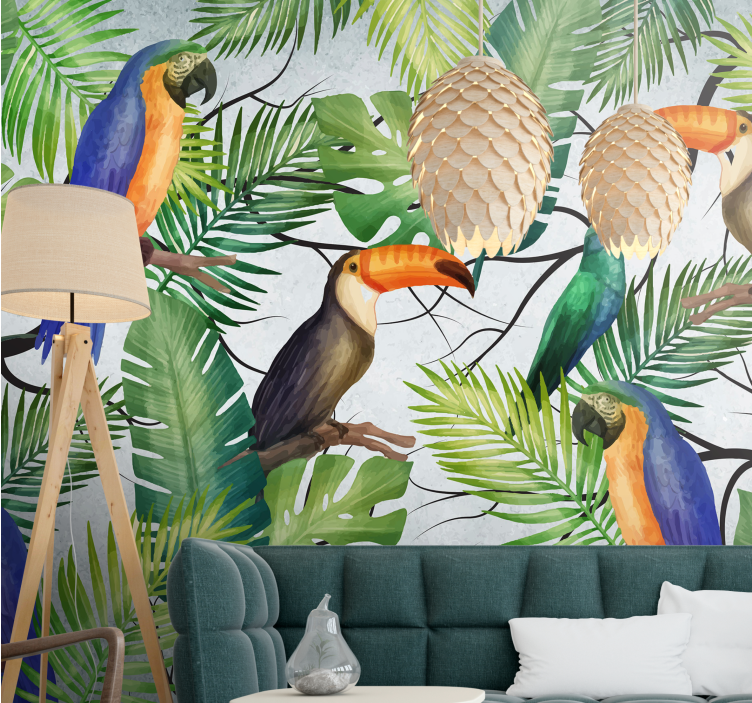Animals wall mural tropical birds design - TenStickers
