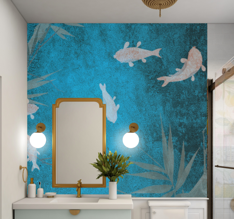 Asian bamboo and fish pattern Bathroom Murals - TenStickers
