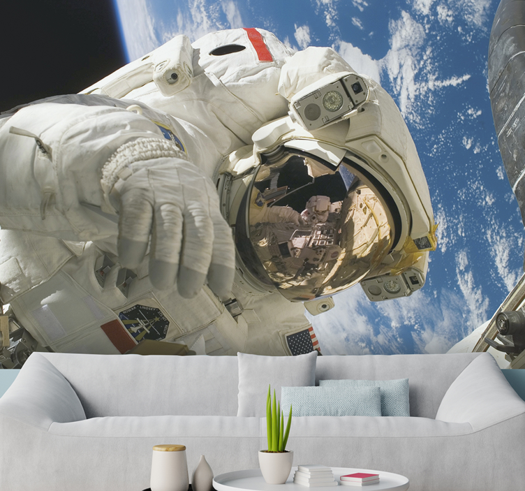 Austronaut with Earth landscape wall mural - TenStickers