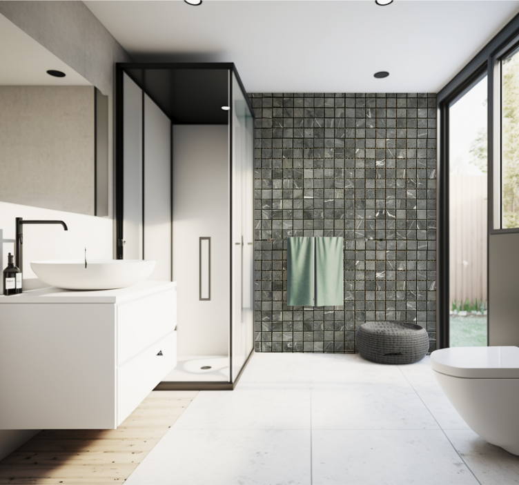 黒いタイルBlack tiles Bathroom Murals - TenStickers