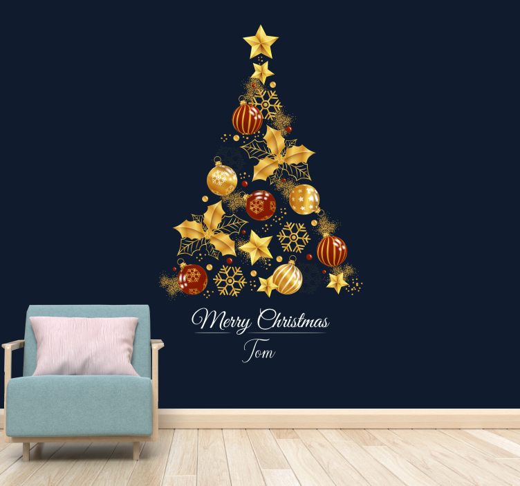 blue background with christmas tree  wall mural - TenStickers
