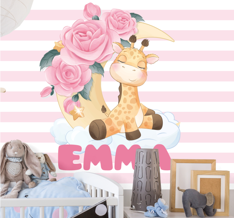 Childrens wall mural giraffe with roses - TenStickers
