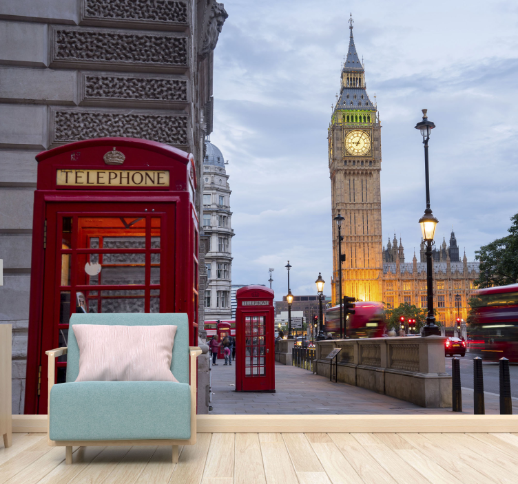 City phone booth London Wall Mural - TenStickers