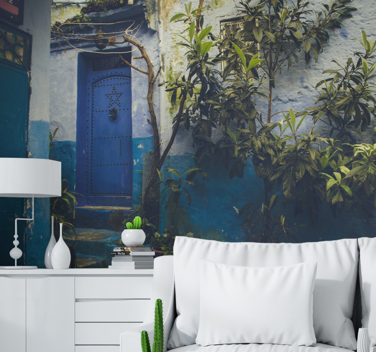 City wall mural charming blue door - TenStickers