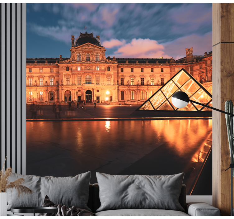 City wall mural louvre pyramid at night - TenStickers