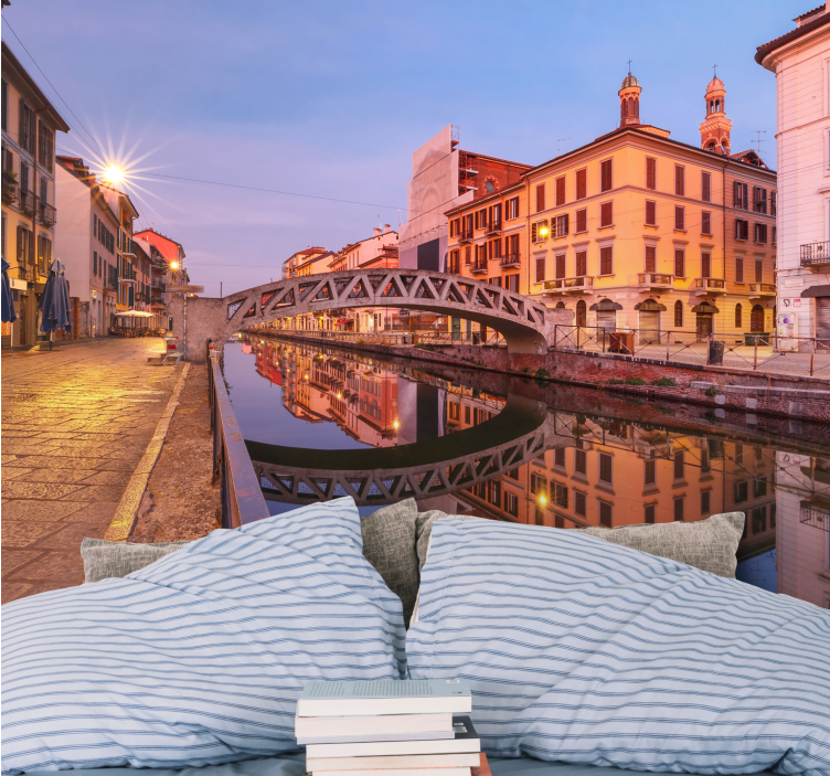 City wall mural milan canal reflection - TenStickers