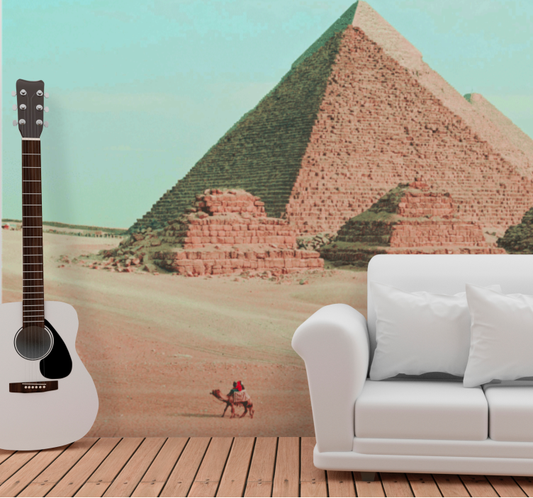 City wall mural with pyramids and camel design - TenStickers