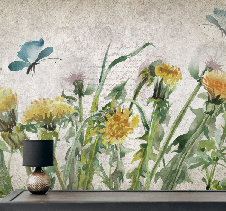 Dandelions with butterflies flower wall mural - TenStickers