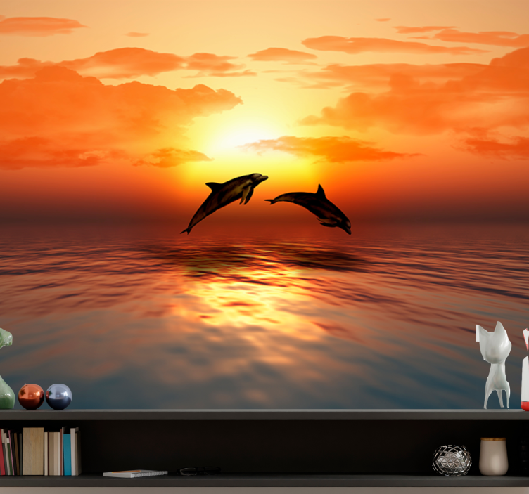 Dolphins Jumping Sunset animals wall mural - TenStickers