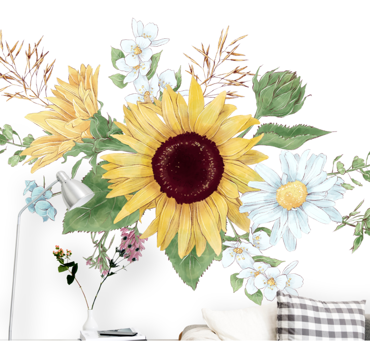 Flower wall mural sunflower blossom arrangement - TenStickers