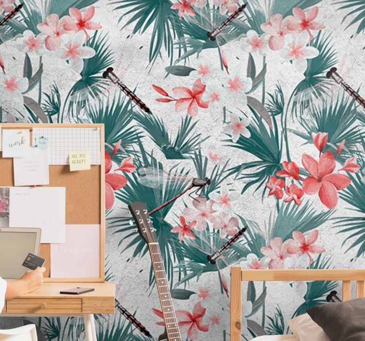 Flower wall mural tropical floral design - TenStickers