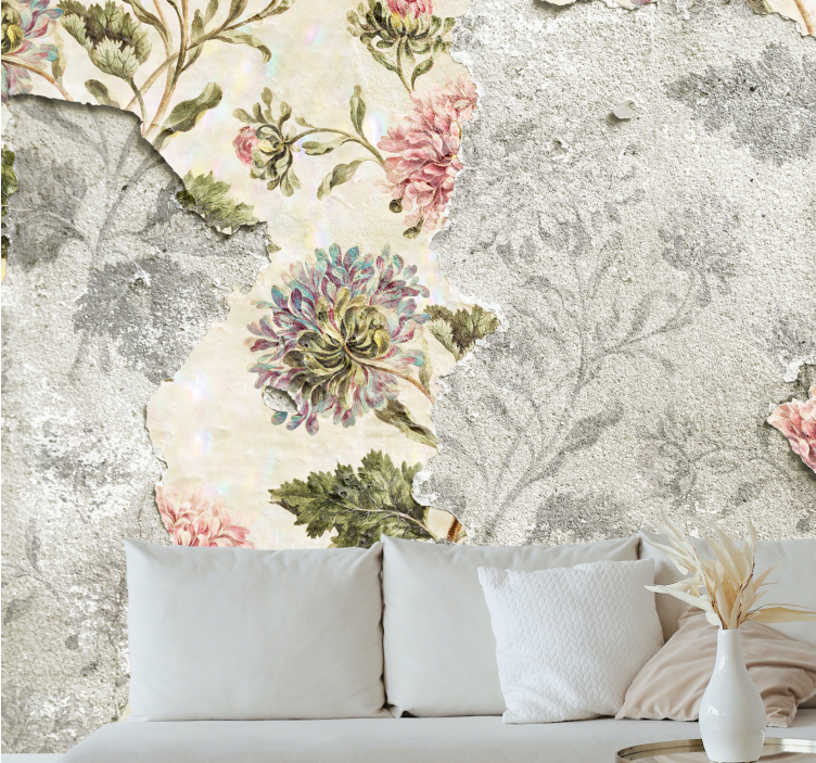 Flower wall mural vintage floral design - TenStickers