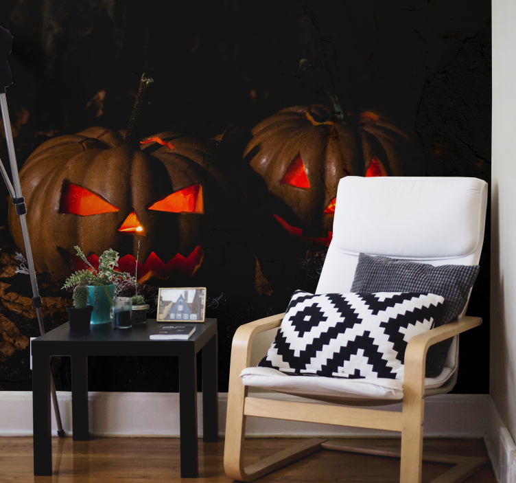 Glowing Pumpkin Faces wall mural halloween - TenStickers